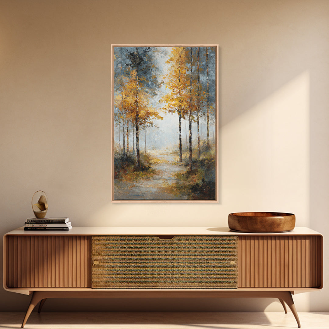 Woodland Path with Golden Autumn Atmosphere Canvas Print, Art, Printable Art, Living Room Decor, Fine Art, Statement Artwork, ART-2x3-31