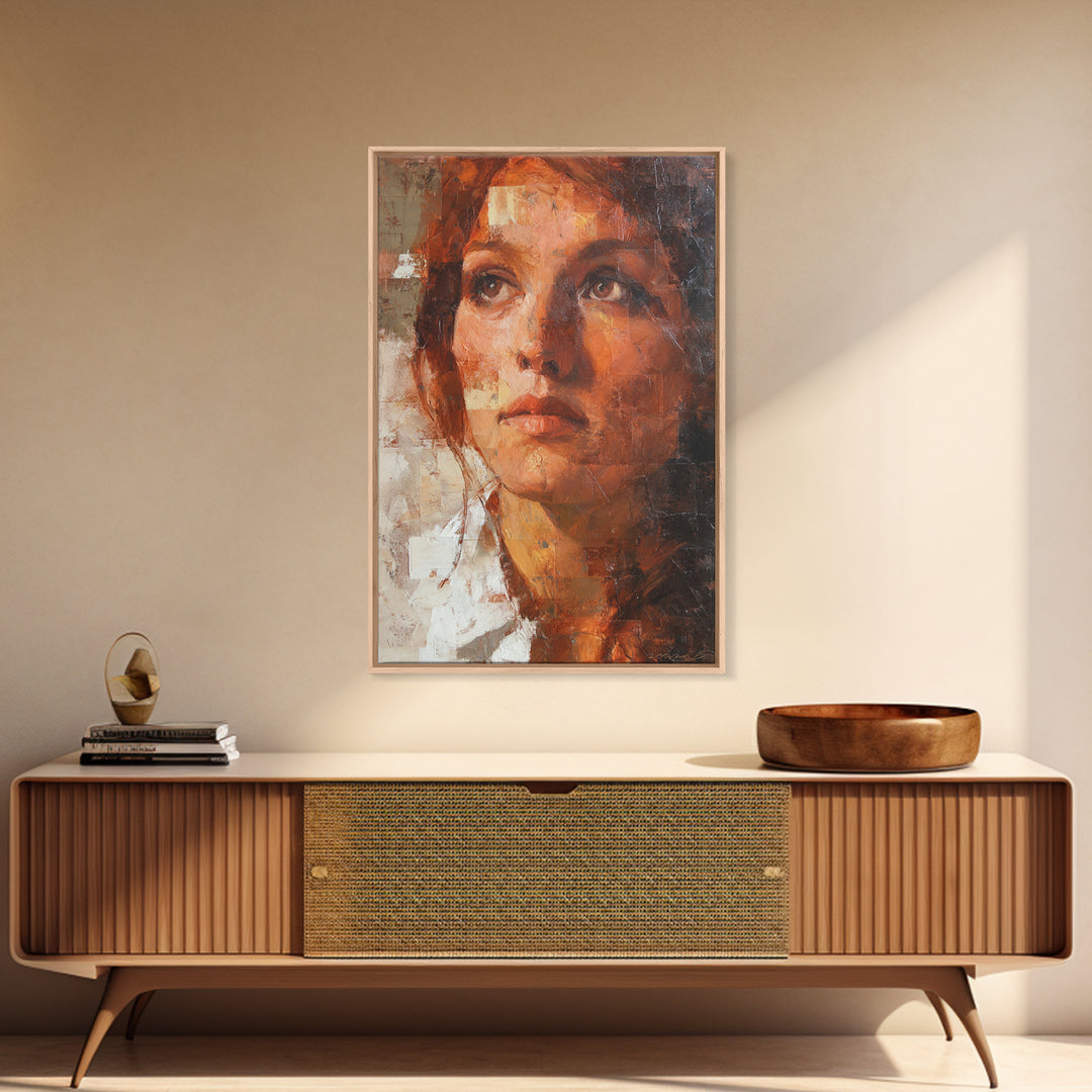 Expressive Portrait with Dramatic Light and Textured Framed Canvas Print, Art, Original Art, Living Room Decor, Fine Art, ART-2x3-36