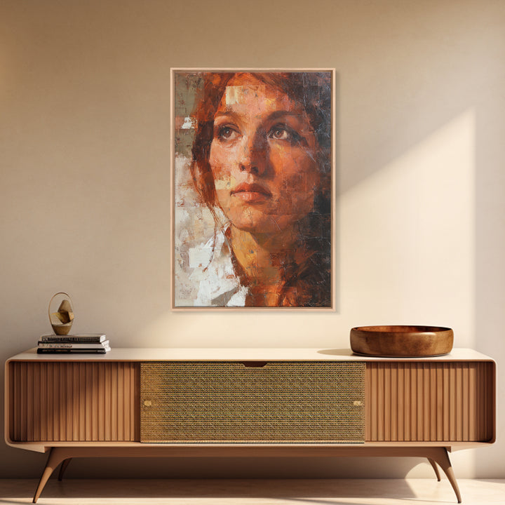 Expressive Portrait with Dramatic Light and Textured Framed Canvas Print, Art, Original Art, Living Room Decor, Fine Art, ART-2x3-36