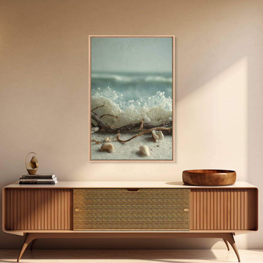Dramatic Seascape with Foam and Storm Clouds Framed Canvas Print, Art, Prints Wall Art, Living Room Decor, Abstract Art, ART-2x3-56