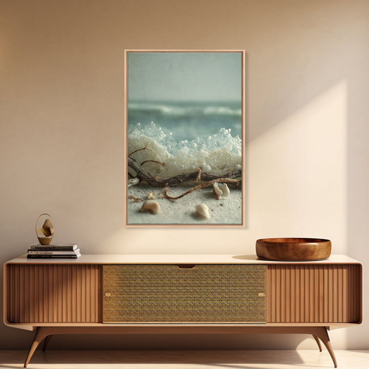 Dramatic Seascape with Foam and Storm Clouds Framed Canvas Print, Art, Prints Wall Art, Living Room Decor, Abstract Art, ART-2x3-56