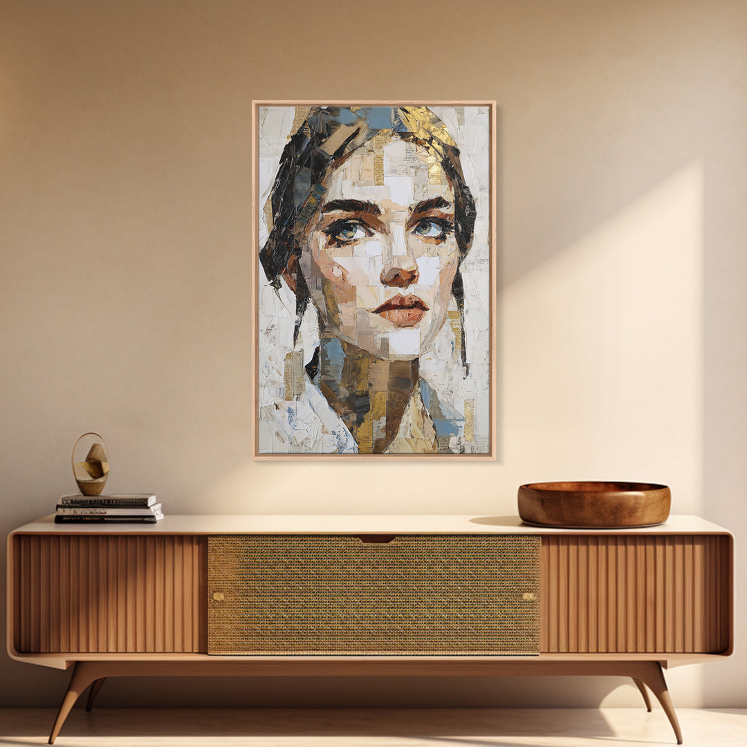 Expressive Portrait with Dramatic Light and Textured Framed Canvas Print, Art, Fine Art Print, Living Room Decor, Oil Painting, ART-2x3-60