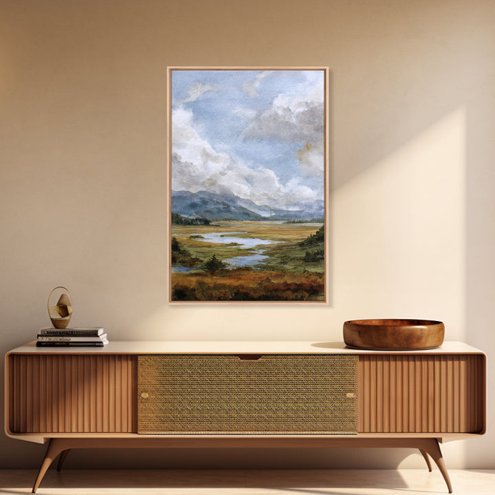 Quiet Mountain Scene Framed Canvas Print, Art, Digital Art, Living Room Decor, Fine Art, Abstract Art, Canvas Art, ART-2x3-73