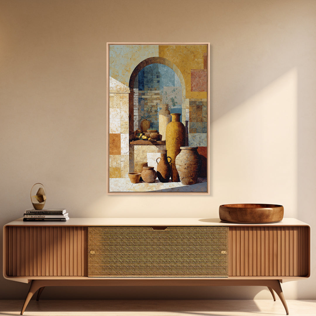 Architectural Archway in Warm Mediterranean Light Framed Canvas Print, Art, Minimalist Decor, Living Room Decor, Fine Art, ART-2x3-78