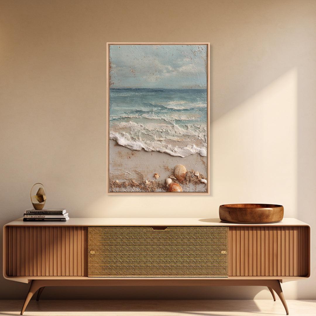 Dramatic Seascape with Foam and Storm Clouds Framed Canvas Print, Art, Art Deco, Living Room Decor, Oil Painting, ART-2x3-8