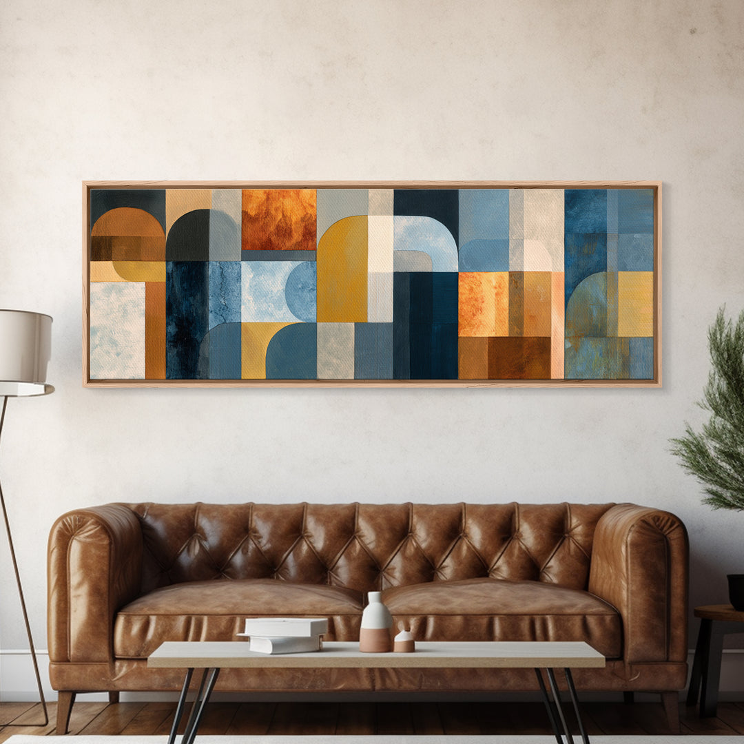 Geometric Color Study Framed Canvas Print, Art, Metal Wall Art, Living Room Decor, Abstract Art, Textured Wall Art, ART-3x1-1