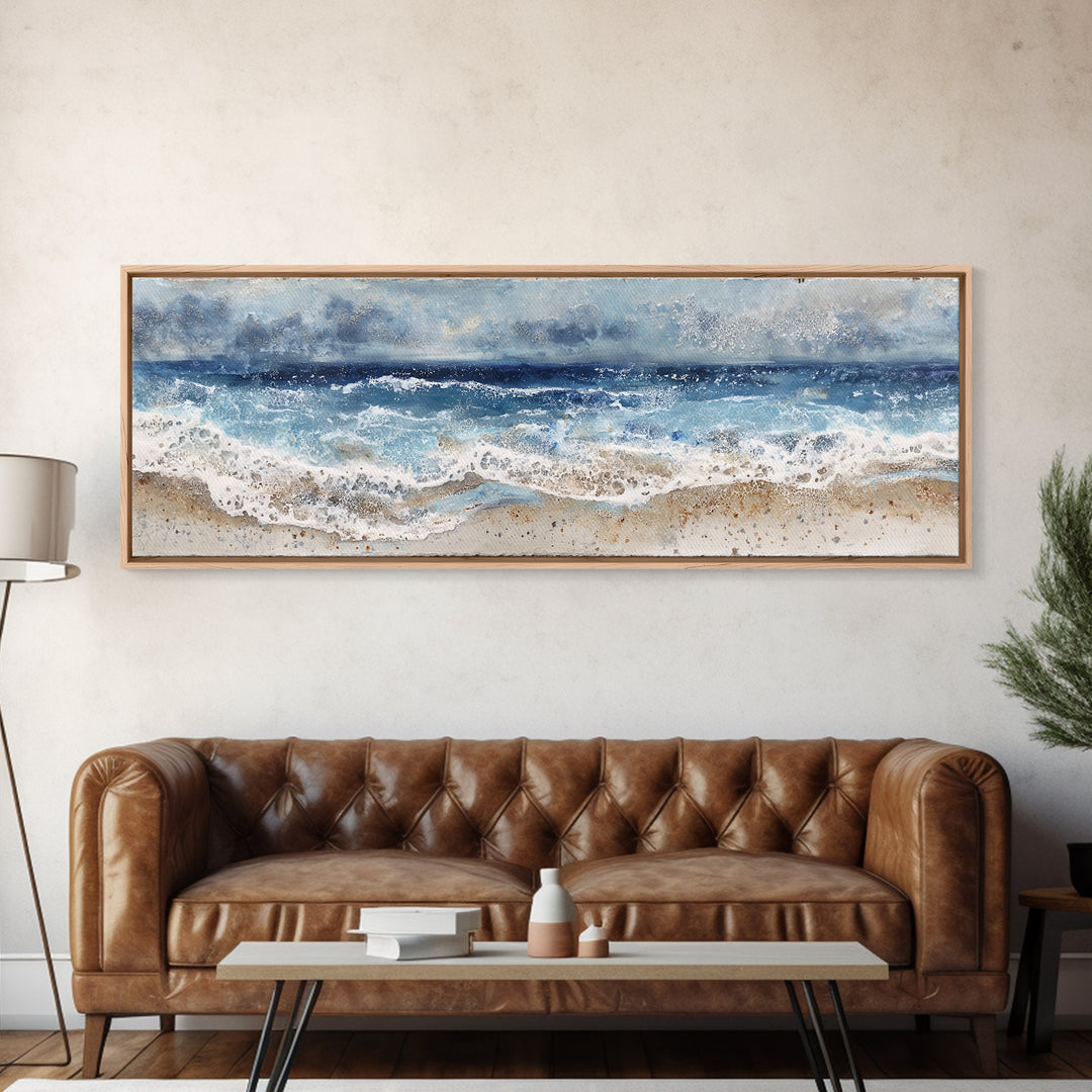 Dramatic Seascape with Foam and Storm Clouds Canvas Print, Art, Ai Art, Living Room Decor, Fine Art, Home Decor, ART-3x1-16