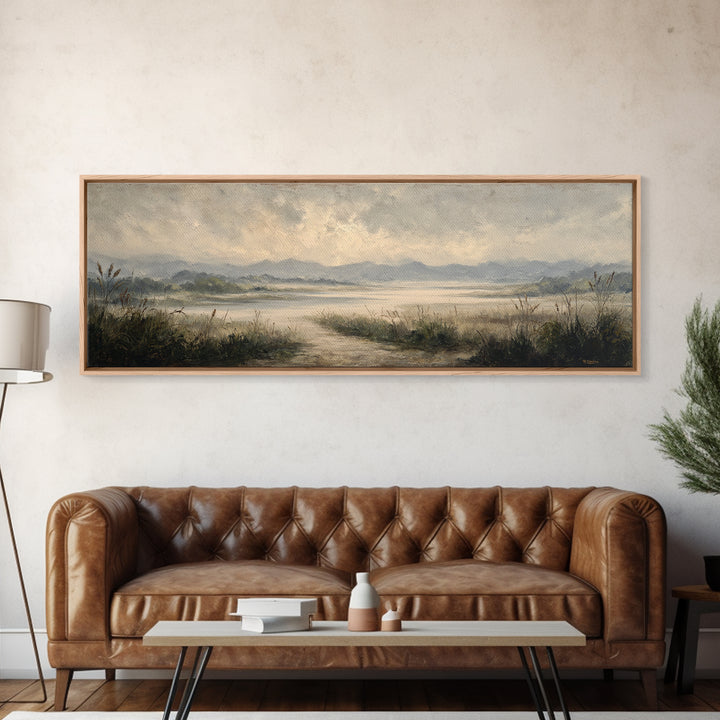 Classic Landscape with Winding River and Atmospheric Canvas Print, Art, Gallery Decor, Living Room Decor, Fine Art, ART-3x1-19