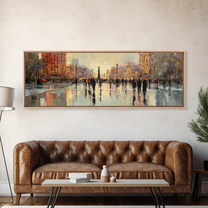 Moody City Scene Reflected Canvas Print, Art, Wall Art Prints, Living Room Decor, Watercolor Art, Ai Art, Textured Wall Art, ART-3x1-26