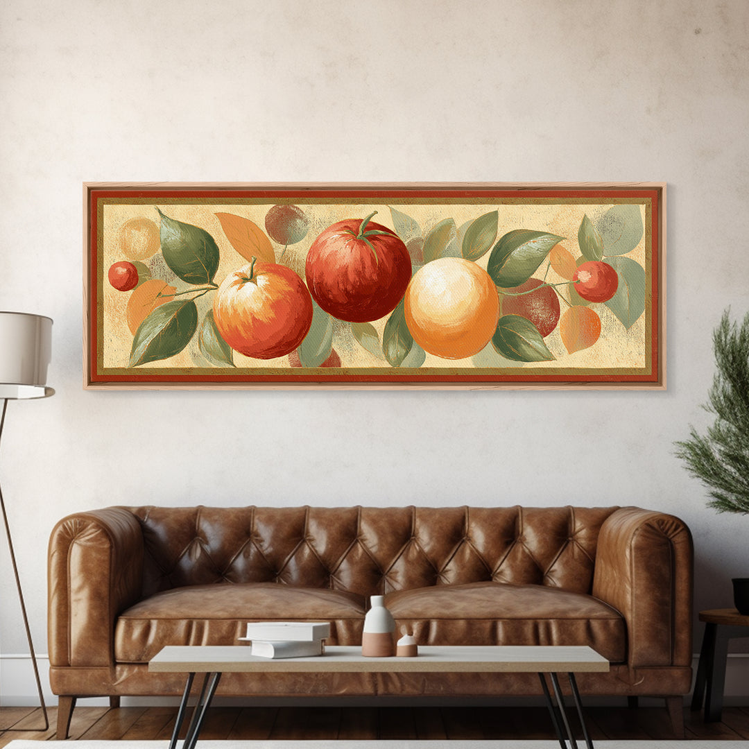 Bold Pop Fruit Composition Framed Canvas Print, Art, Boho Wall Art, Living Room Decor, Watercolor Art, Textured Painting, ART-3x1-32