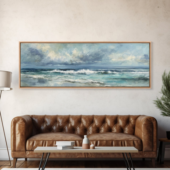 Dramatic Seascape with Foam and Storm Clouds Canvas Print, Art, Horizontal Wall Art, Living Room Decor, Fine Art, ART-3x1-40