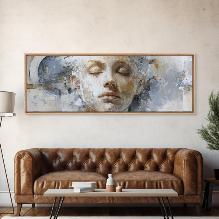 Expressive Portrait with Dramatic Light and Textured Framed Canvas Print, Art, Home Decor, Living Room Decor, Fine Art, ART-3x1-44