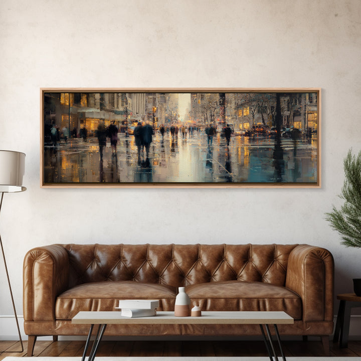 Moody City Scene Reflected Canvas Print, Art, Wall Art Prints, Living Room Decor, Watercolor Art, Ai Art, Textured Wall Art, ART-3x1-50