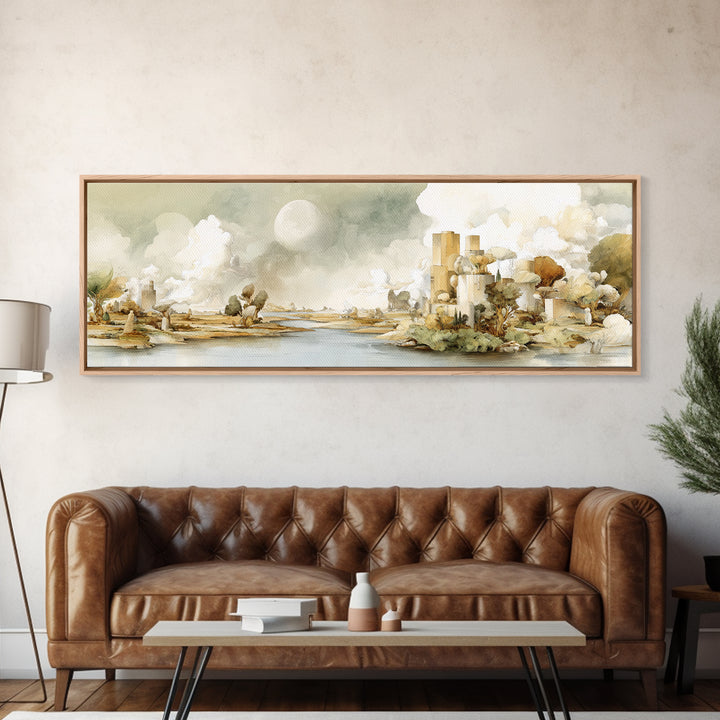 Surreal Dream Landscape Framed Canvas Print, Art, Wall Art, Living Room Decor, Oil Painting, Original Art, Art Nouveau, ART-3x1-51