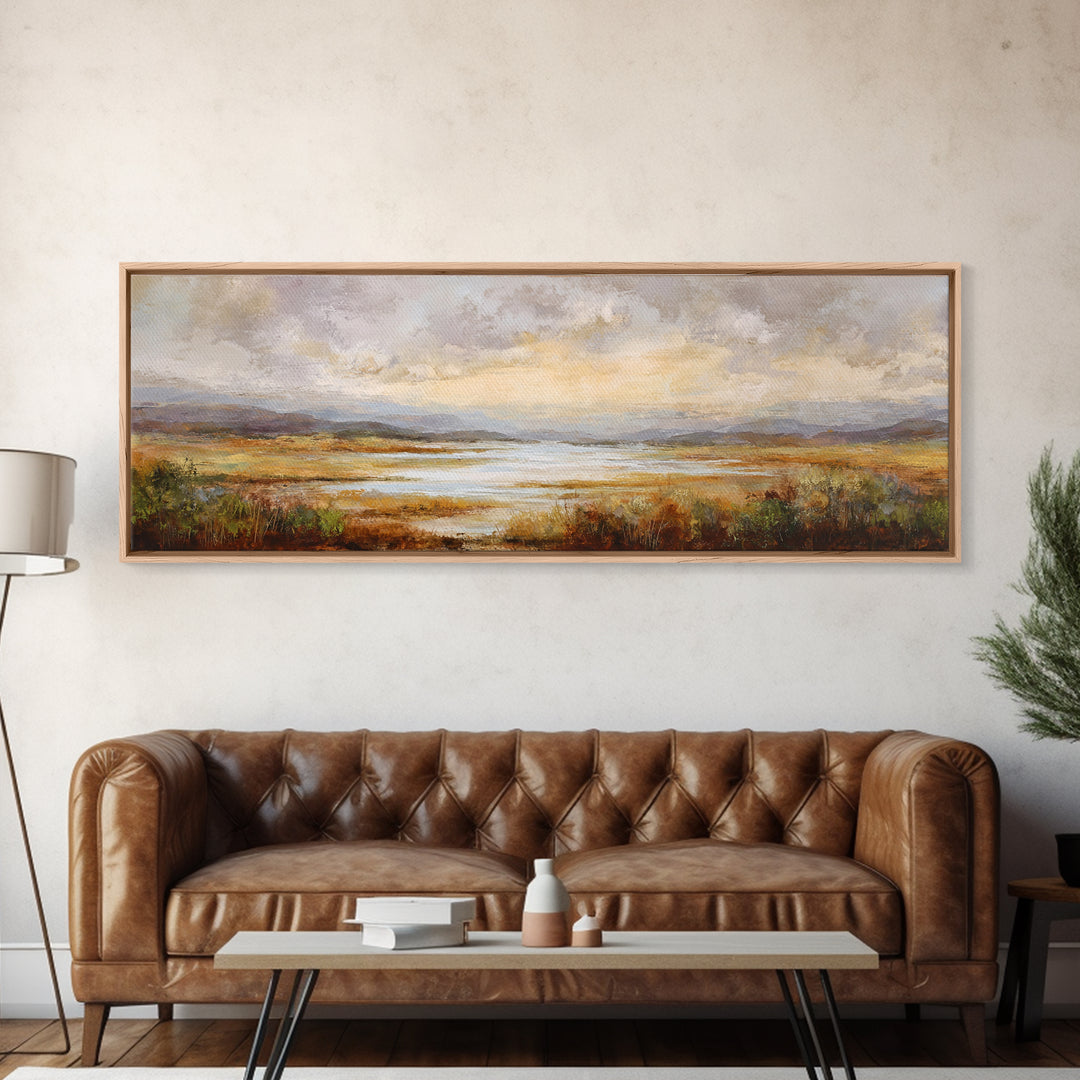 Quiet Mountain Scene Framed Canvas Print, Art, Framed Wall Art, Living Room Decor, Fine Art, Resin Art, Boho Wall Art, ART-3x1-57
