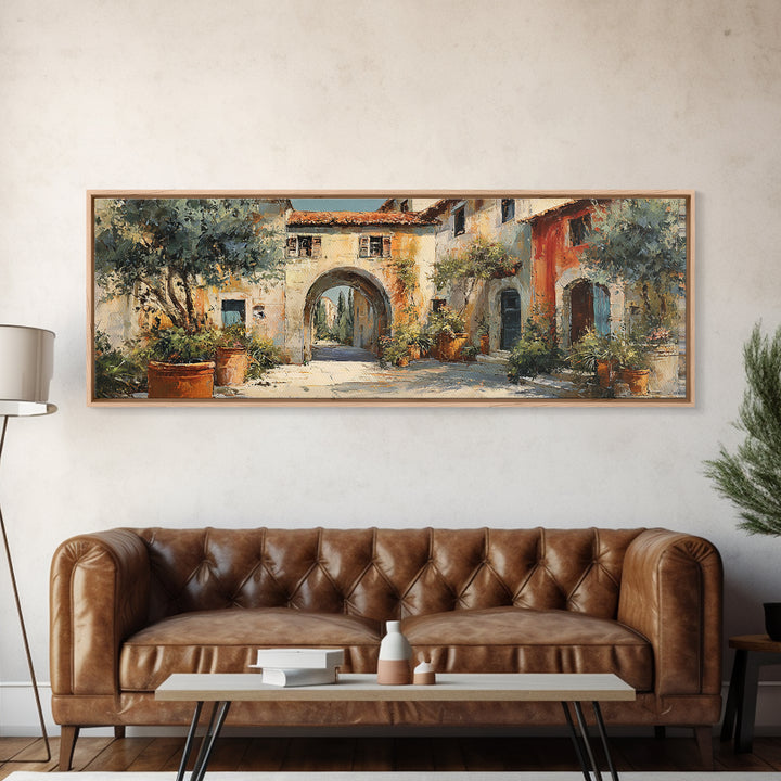 Architectural Archway in Warm Mediterranean Light Canvas Print, Art, Abstract Wall Art, Living Room Decor, Oil Painting, ART-3x1-62