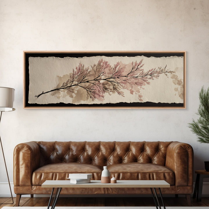 Minimal Botanical Ink Drawing on Handmade Paper Framed Canvas Print, Art, Canvas Art, Living Room Decor, Fine Art, ART-3x1-69