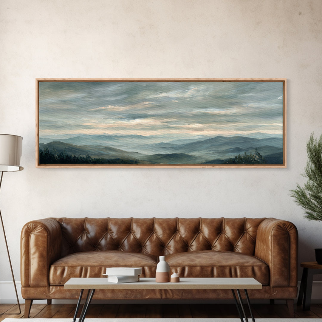 Quiet Mountain Scene Framed Canvas Print, Art, Framed Wall Art, Living Room Decor, Fine Art, Resin Art, Boho Wall Art, ART-3x1-81