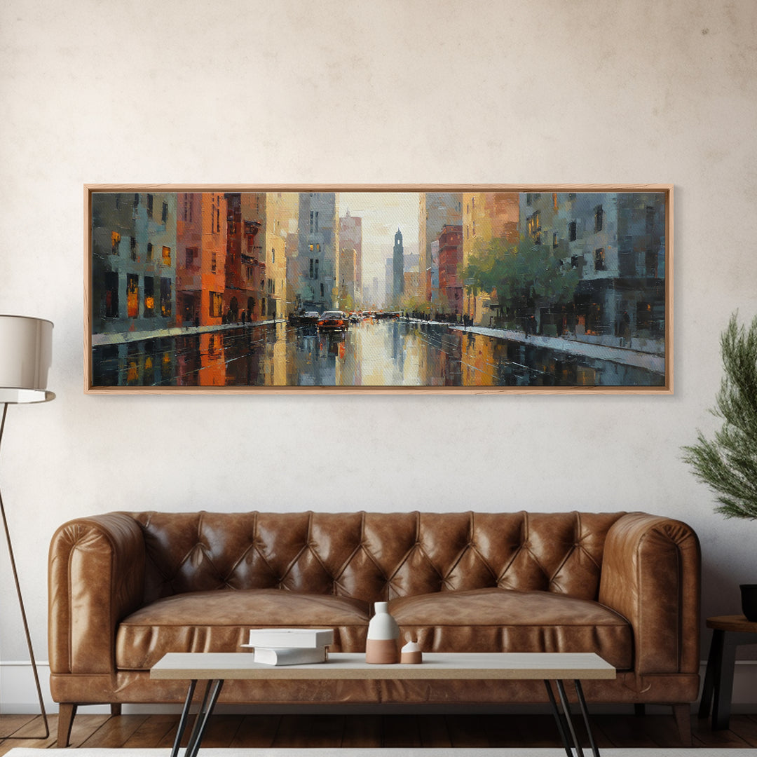Moody City Scene Reflected Canvas Print, Art, Canvas Art, Living Room Decor, Fine Art, Horizontal Wall Art, Home Decor, ART-3x1-98