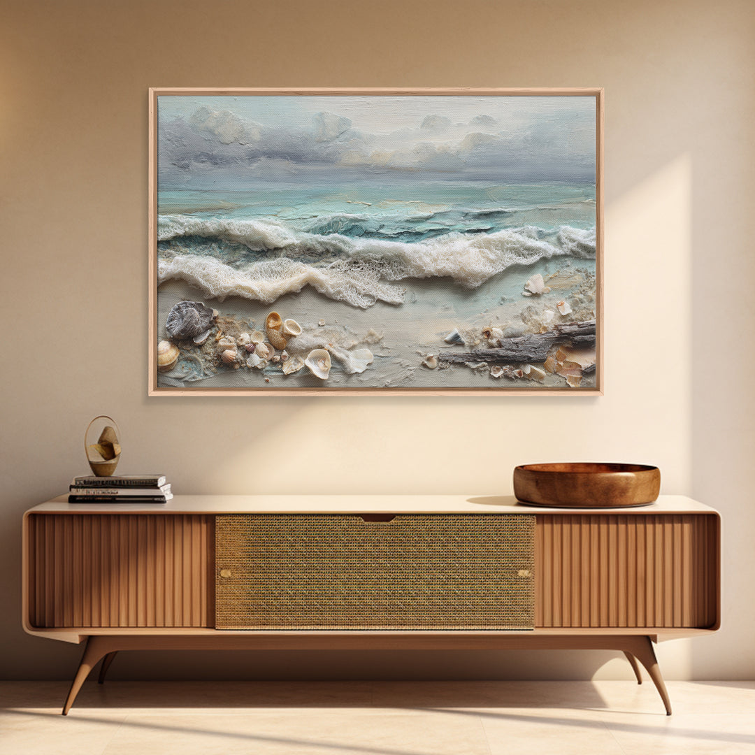 Dramatic Seascape with Foam and Storm Clouds Framed Canvas Print, Art, Printable Art, Living Room Decor, Oil Painting, ART-3x2-100