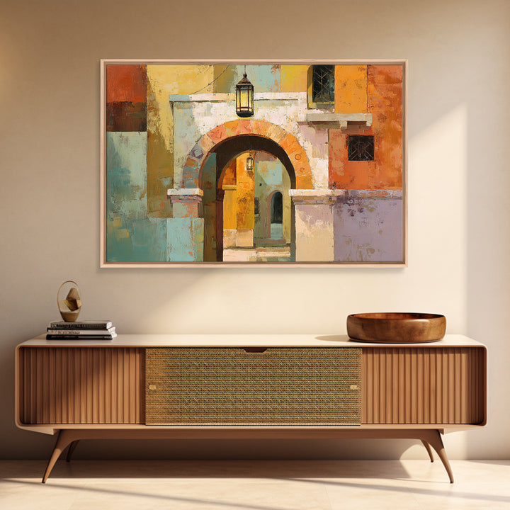 Architectural Archway in Warm Mediterranean Light Framed Canvas Print, Art, Minimalist Decor, Living Room Decor, Fine Art, ART-3x2-2