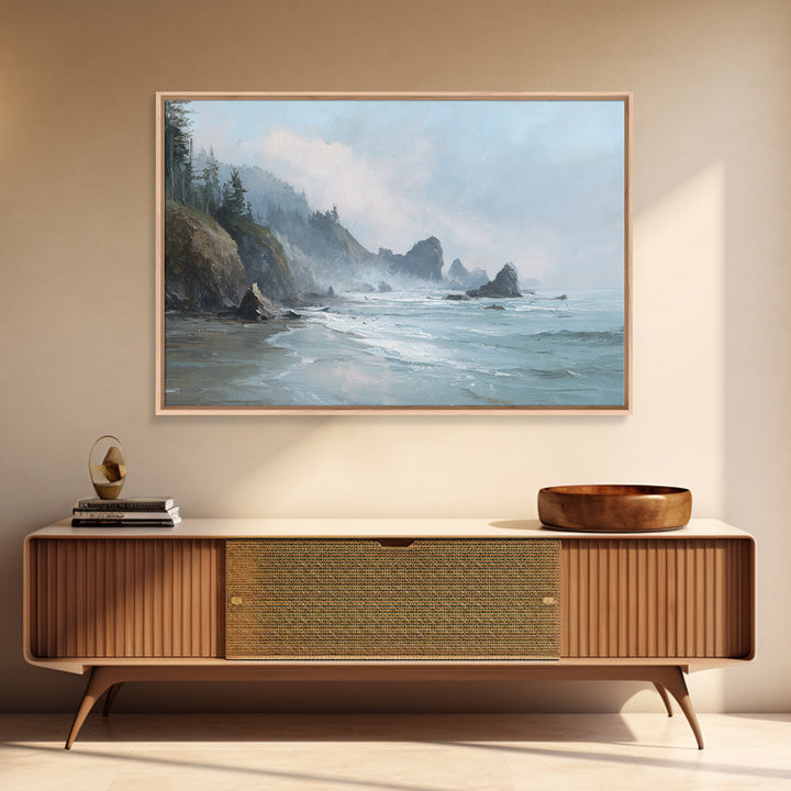 Dramatic Seascape with Foam and Storm Clouds Framed Canvas Print, Art, Living Room Decor, Fine Art, Art Nouveau, ART-3x2-28