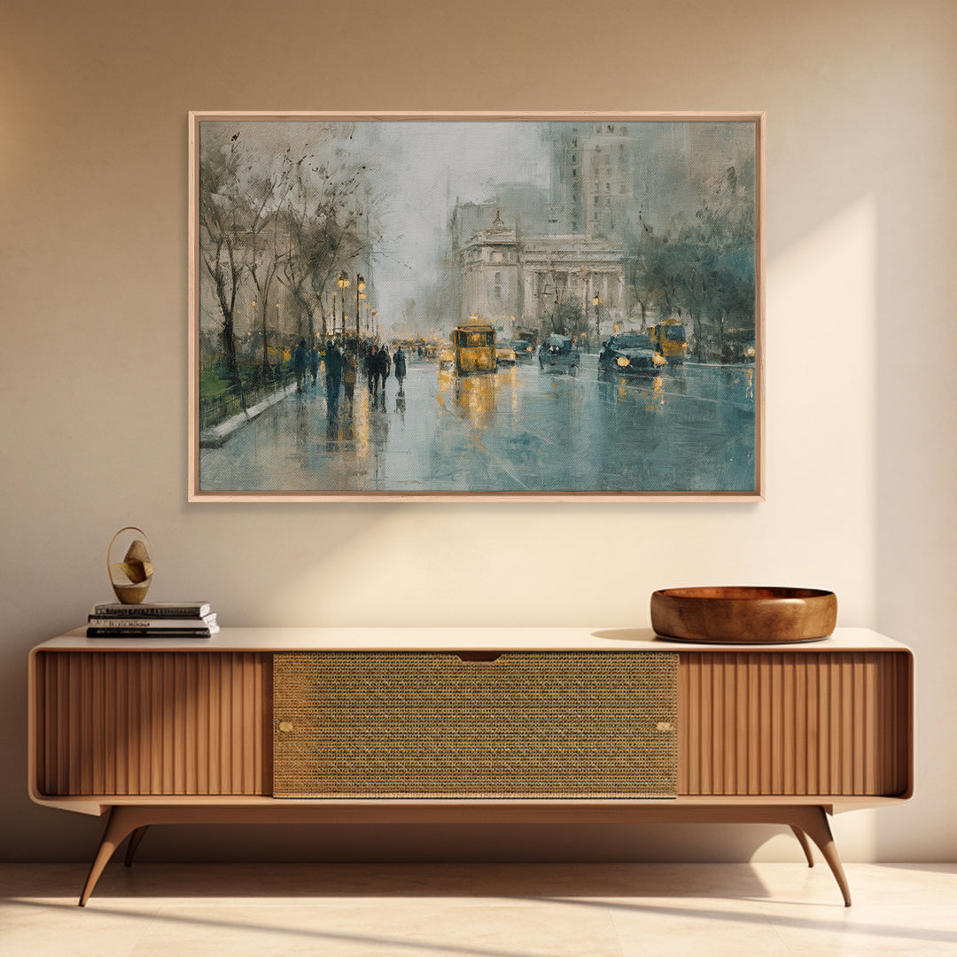 Moody City Scene Reflected Canvas Print, Art, Metal Wall Art, Living Room Decor, Fine Art, Textured Wall Art, ART-3x2-38