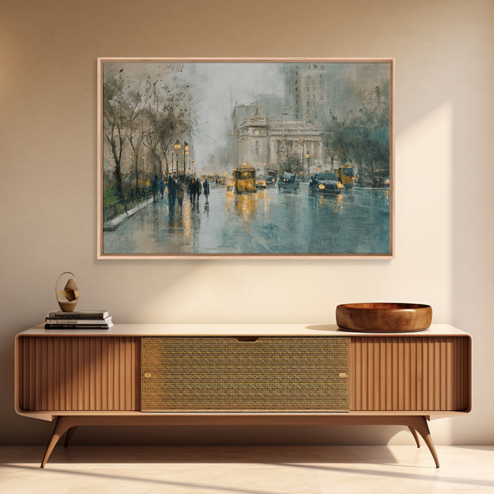 Moody City Scene Reflected Canvas Print, Art, Metal Wall Art, Living Room Decor, Fine Art, Textured Wall Art, ART-3x2-38
