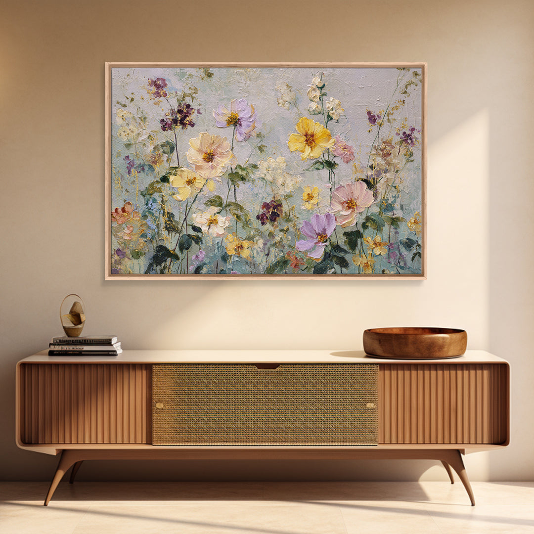 Painterly Meadow with Loose Impressionist Flowers Canvas Print, Art, Canvas Art, Living Room Decor, Fine Art, ART-3x2-43