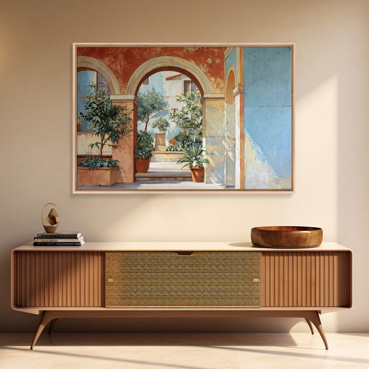 Architectural Archway in Warm Mediterranean Light Framed Canvas Print, Art, Wall Art for Mom, Living Room Decor, Oil Painting, ART-3x2-50