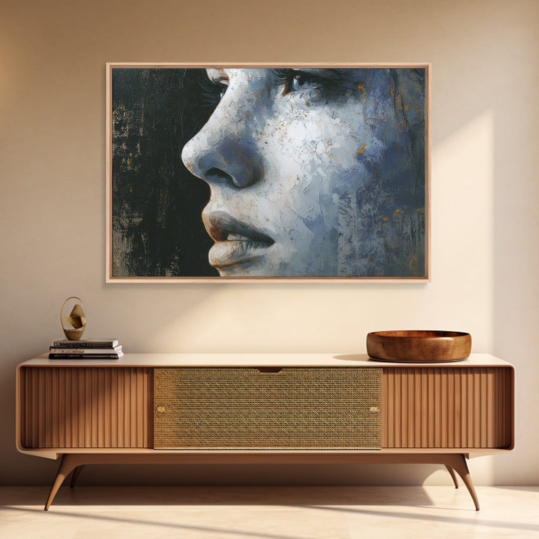 Expressive Portrait with Dramatic Light and Textured Canvas Print, Art, Textured Wall Art, Living Room Decor, Oil Painting, ART-3x2-56