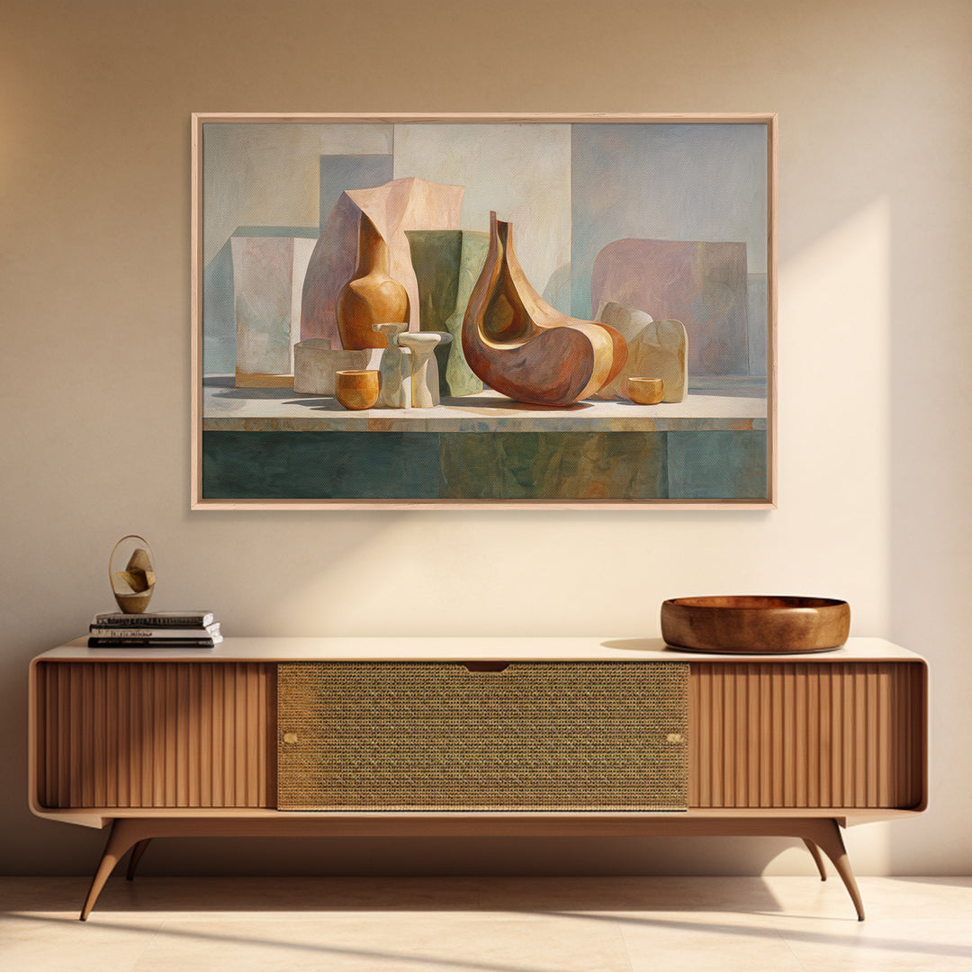 Modern Sculptural Shapes Rendered as Painted Forms Canvas Print, Art, Art Deco, Living Room Decor, Abstract Art, ART-3x2-58