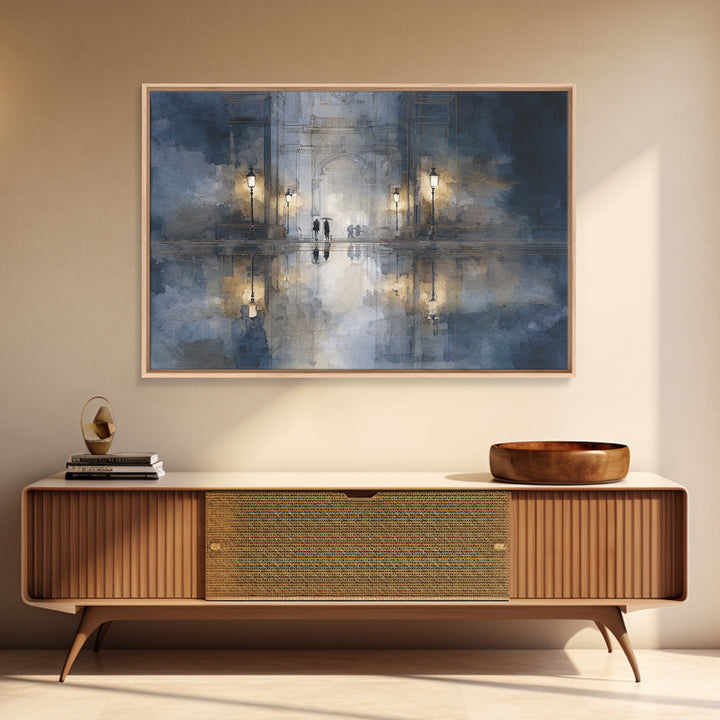 Moody City Scene Reflected Canvas Print, Art, Metal Wall Art, Living Room Decor, Fine Art, Textured Wall Art, ART-3x2-62
