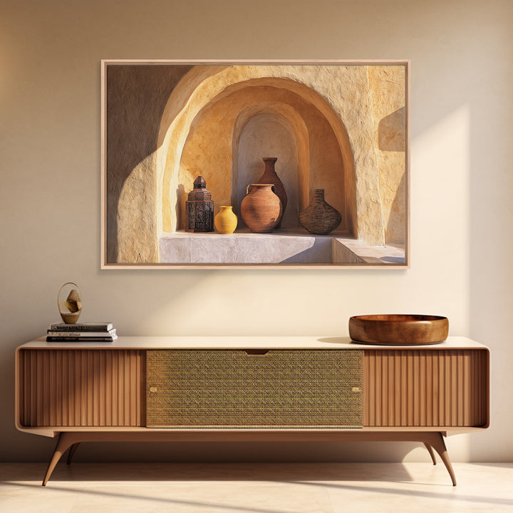 Architectural Archway in Warm Mediterranean Light Framed Canvas Print, Art, Wall Art for Mom, Living Room Decor, Oil Painting, ART-3x2-74