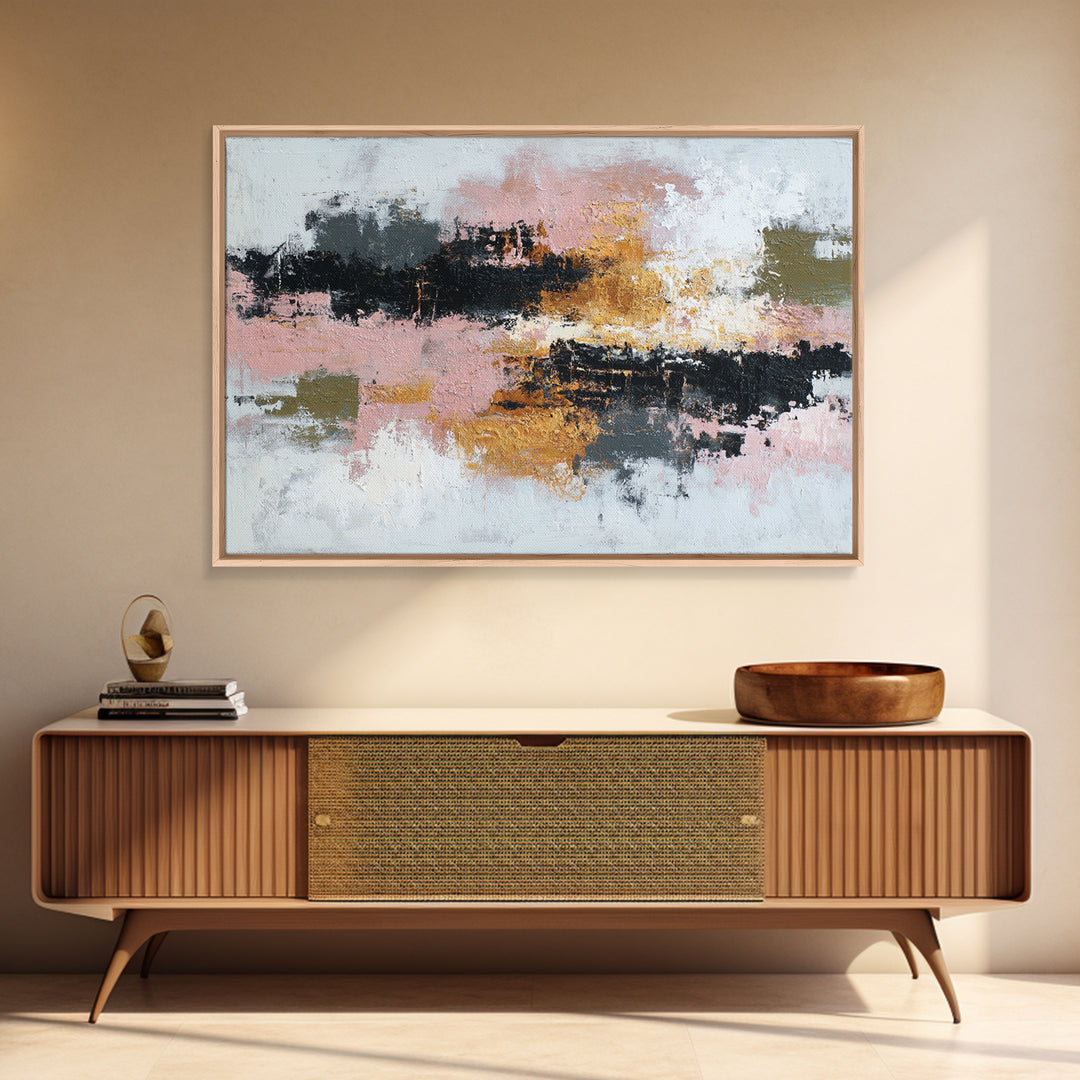 Contemporary Abstract with Layered Pigments and Energetic Framed Canvas Print, Art, Abstract Art, Living Room Decor, ART-3x2-78