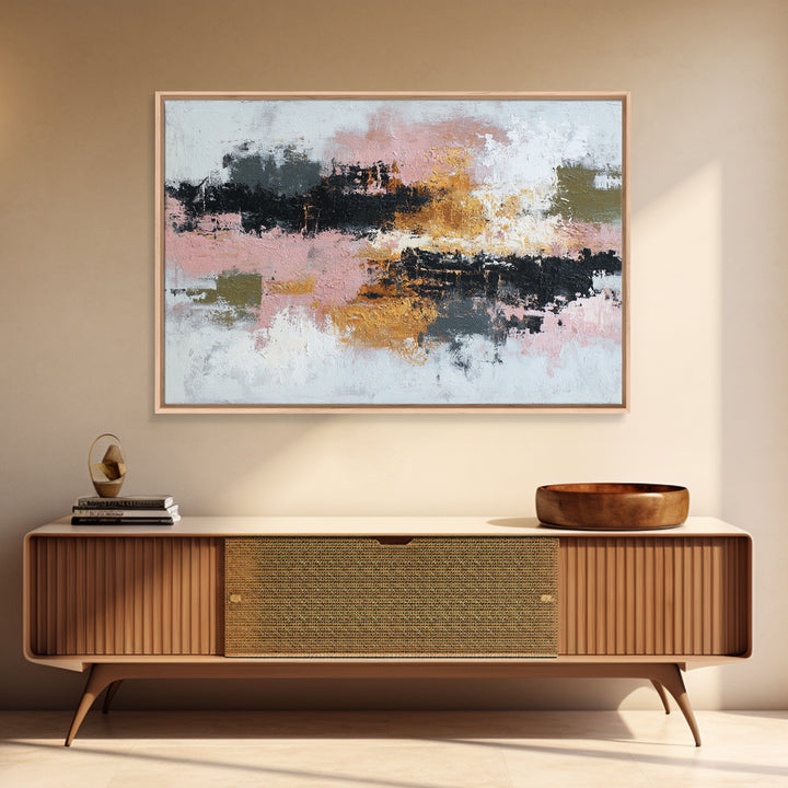 Contemporary Abstract with Layered Pigments and Energetic Framed Canvas Print, Art, Abstract Art, Living Room Decor, ART-3x2-78