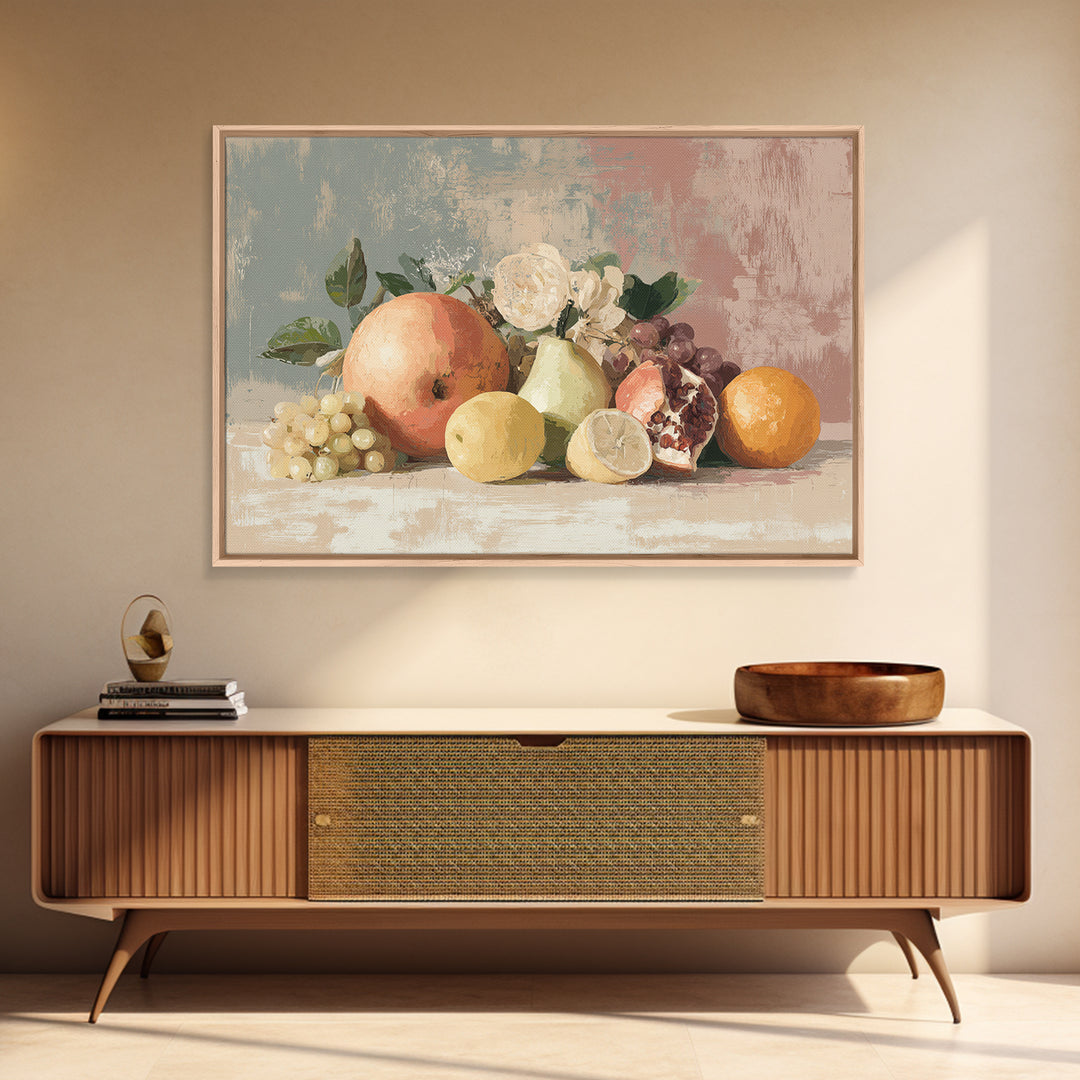 Bold Pop Fruit Composition Framed Canvas Print, Art, Boho Wall Art, Living Room Decor, Fine Art, Textured Painting, ART-3x2-92