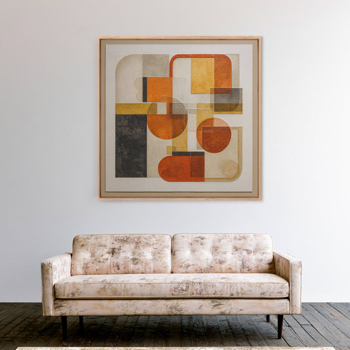 Bold Mid Century Geometric Forms Framed Canvas Print, Above Sofa Art, Botanical Wall Art, Living Room Decor, Abstract Art, ASA-1x1-100