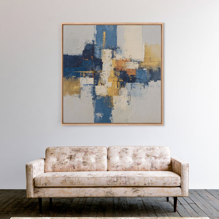 Bold Navy and Ivory Abstract Brushwork Canvas Print, Above Sofa Art, Horizontal Wall Art, Living Room Decor, Abstract Art, ASA-1x1-18