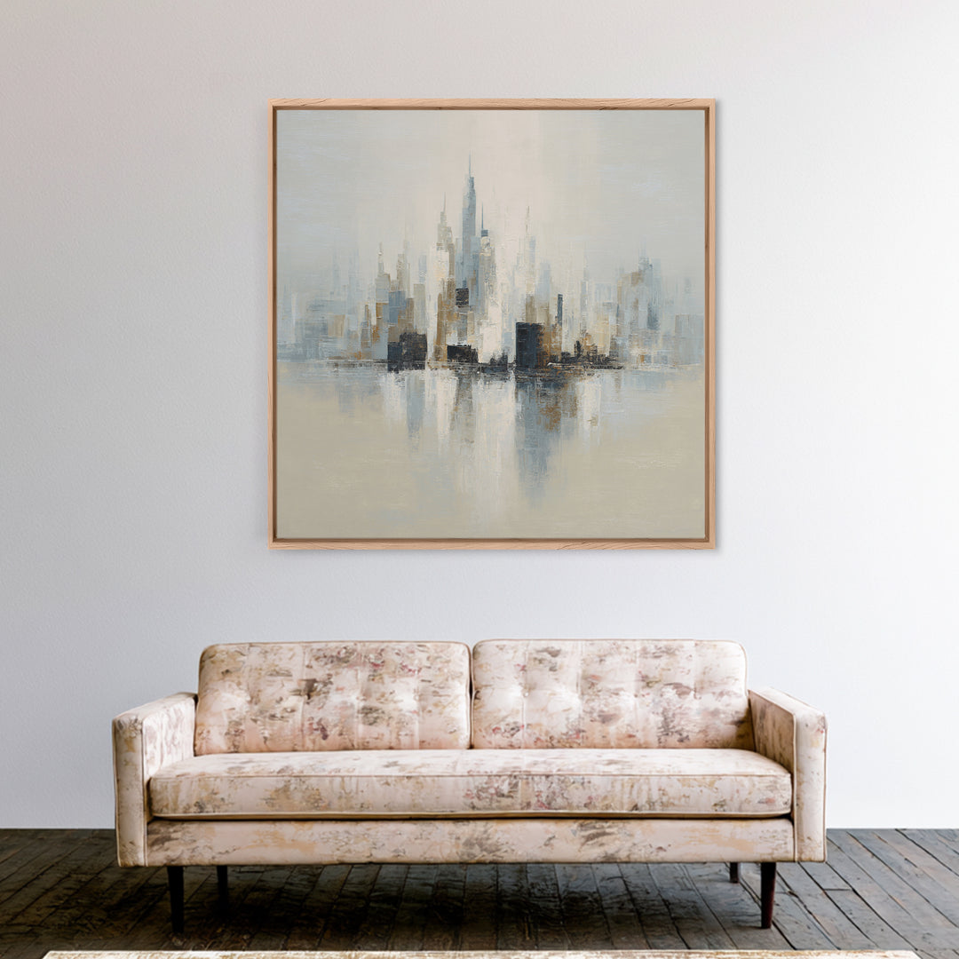 Quiet City Skyline Reduced to Elegant Shapes Canvas Print, Above Sofa Art, Oversized Wall Art, Living Room Decor, Statement, ASA-1x1-22