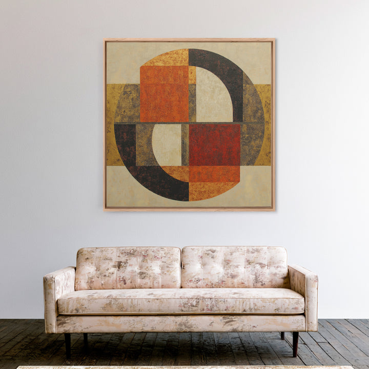 Bold Mid Century Geometric Forms Framed Canvas Print, Above Sofa Art, Textured Wall Art, Living Room Decor, Fine Art, Statement, ASA-1x1-28