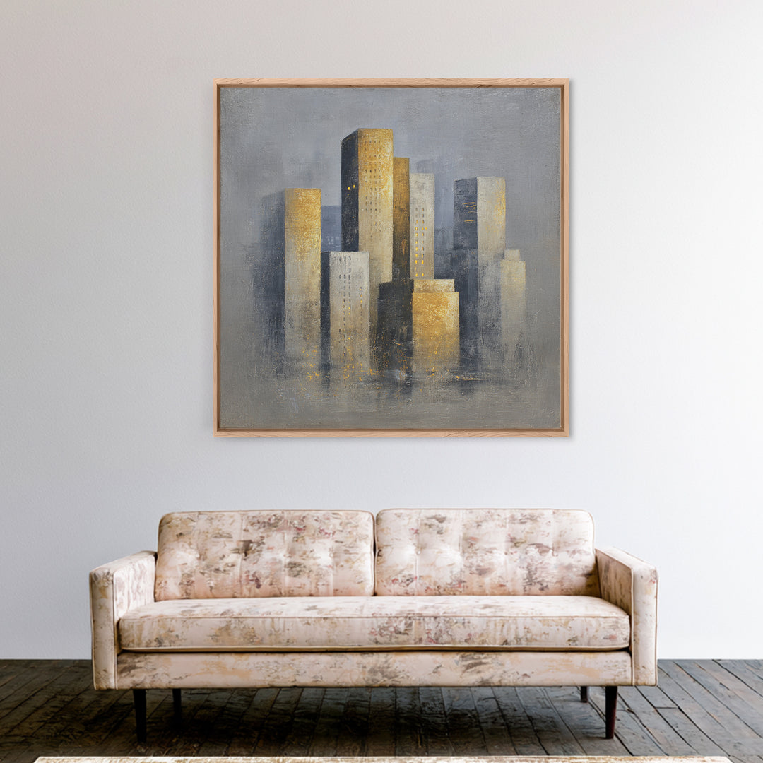 Quiet City Skyline Reduced to Elegant Shapes Canvas Print, Above Sofa Art, Bedroom Wall Art, Living Room Decor, Statement, ASA-1x1-46