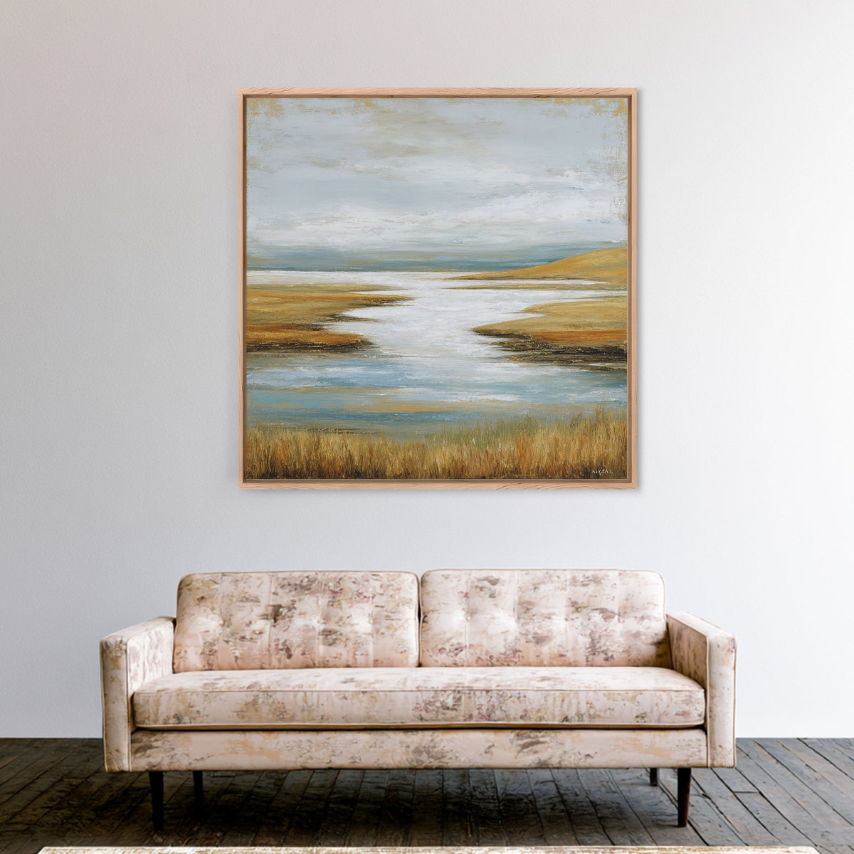 Abstract River Bends Framed Canvas Print, Above Sofa Art, Horizontal Wall Art, Living Room Decor, Fine Art, Statement, ASA-1x1-47