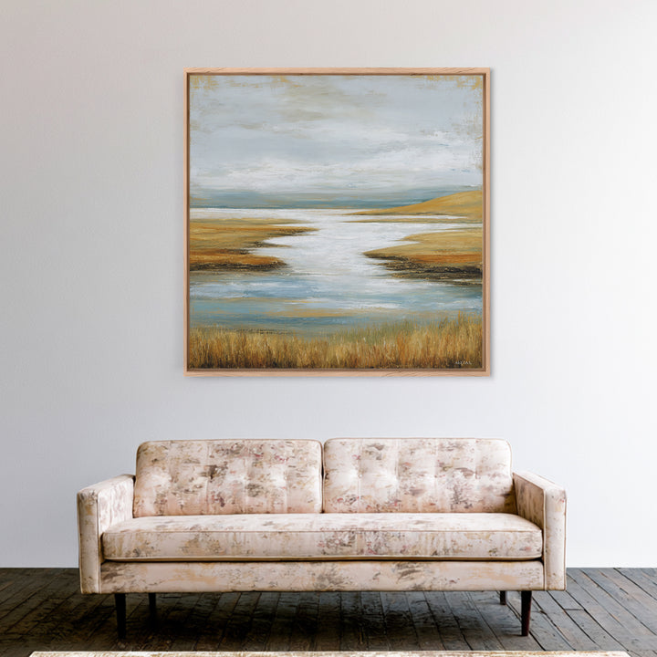 Abstract River Bends Framed Canvas Print, Above Sofa Art, Horizontal Wall Art, Living Room Decor, Fine Art, Statement, ASA-1x1-47