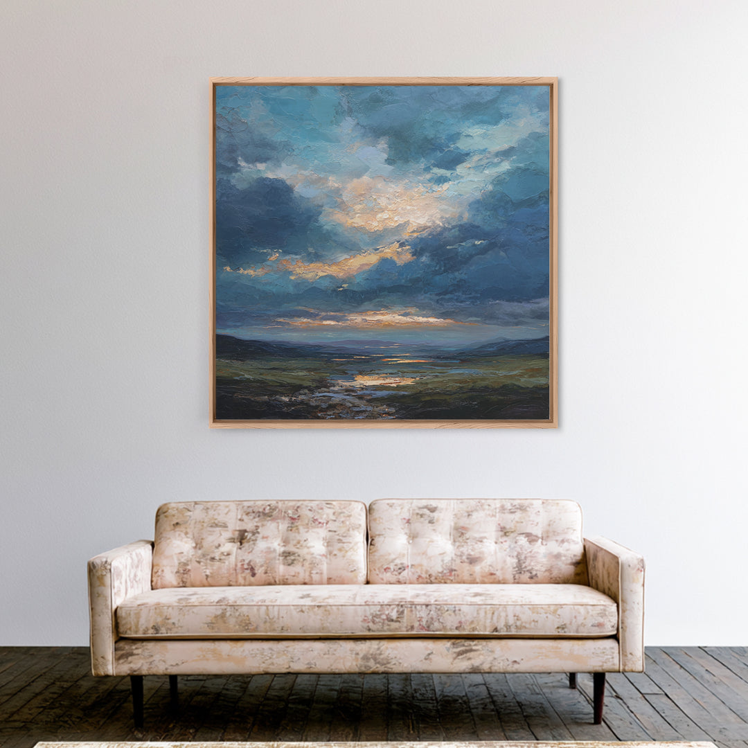 Dramatic Cloudscape over a Distant Valley Canvas Print, Above Sofa Art, Above Bed Decor, Living Room Decor, Fine Art, Statement, ASA-1x1-5
