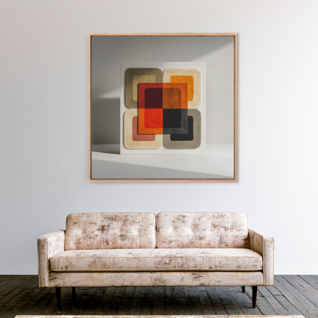 Bold Mid Century Geometric Forms Framed Canvas Print, Above Sofa Art, Living Room Wall Art, Living Room Decor, Abstract Art, ASA-1x1-52