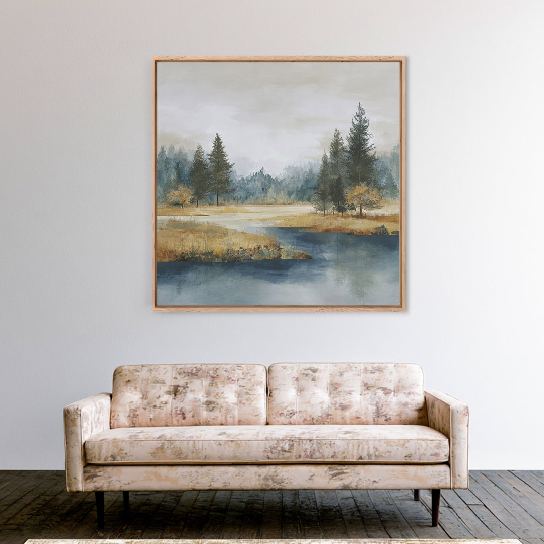 Modern Scandinavian Forest Framed Canvas Print, Above Sofa Art, Bauhaus Print, Living Room Decor, Oil Painting, Statement, ASA-1x1-63