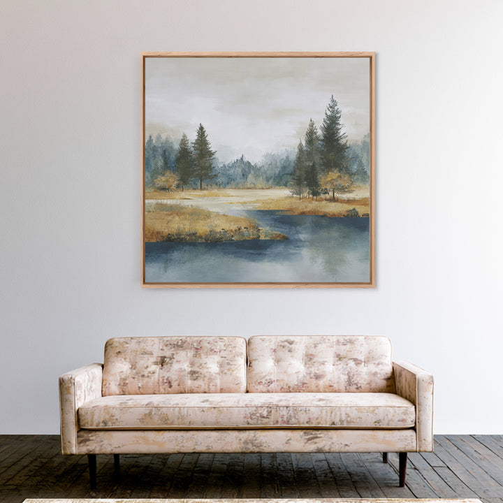 Modern Scandinavian Forest Framed Canvas Print, Above Sofa Art, Bauhaus Print, Living Room Decor, Oil Painting, Statement, ASA-1x1-63