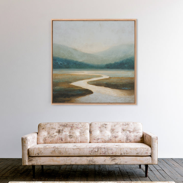 Abstract River Bends Framed Canvas Print, Above Sofa Art, Japandi Wall Art, Living Room Decor, Abstract Art, Statement, ASA-1x1-71