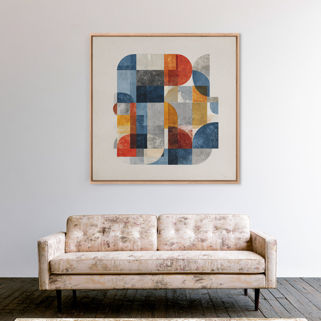 Bold Mid Century Geometric Forms Canvas Print, Above Sofa Art, Japandi Wall Art, Living Room Decor, Abstract Art, Statement, ASA-1x1-76